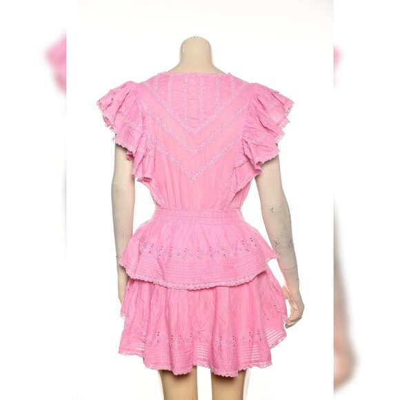 LoveShackFancy Gwen Heritage Mini Dress S 6 Embroidered Cotton Pink Short 42378 - Picture 4 of 6